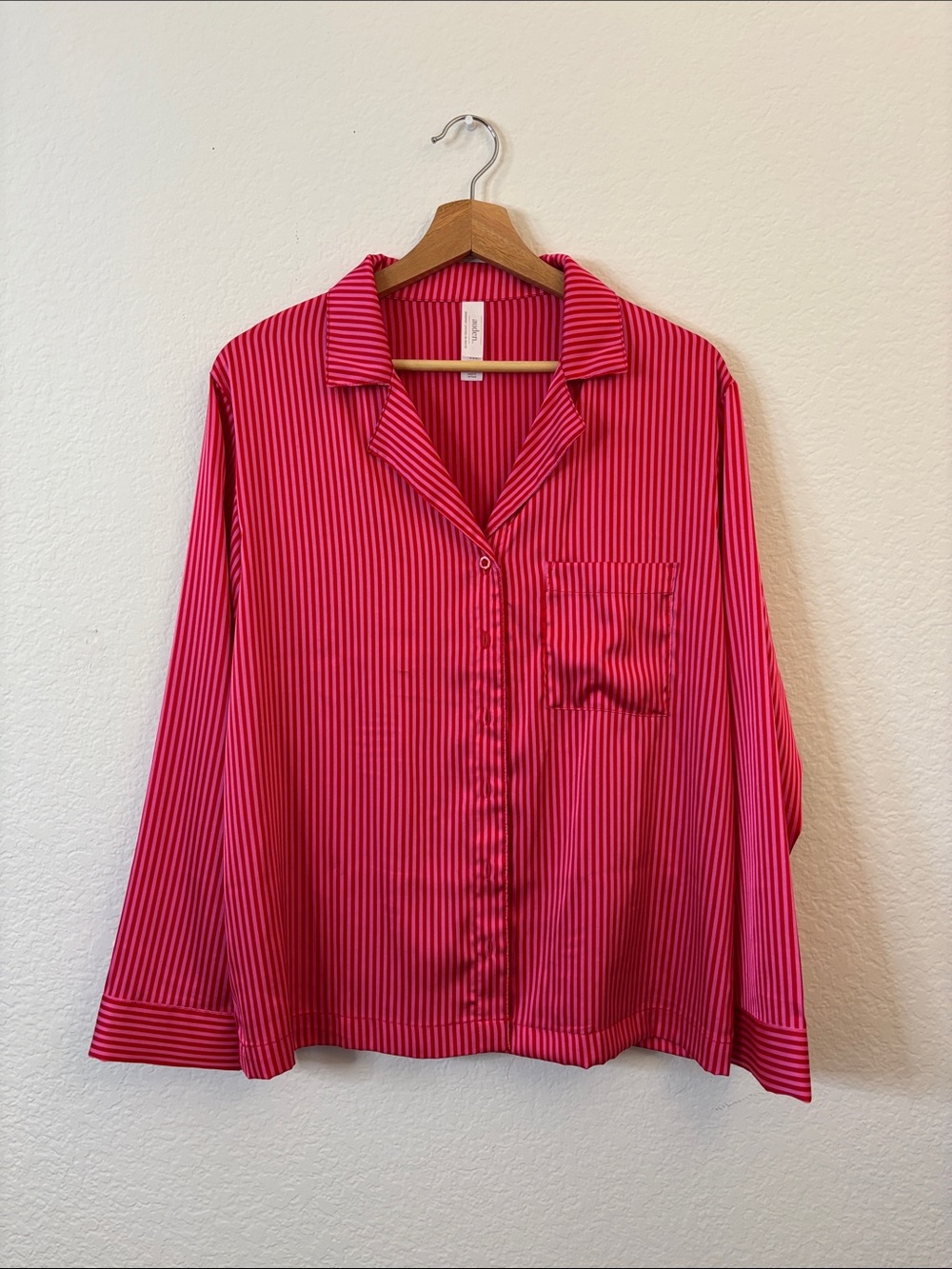 Auden Pink Striped Satin Button-Front Pajama Shirt